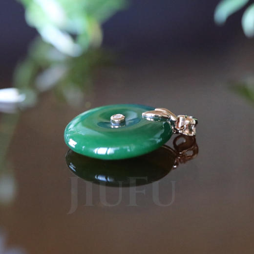 18K玫瑰金和田玉（碧玉）镶钻吊坠--竹报平安/平安扣22*5.5mm/菠菜绿 商品图5