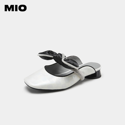 MIO米奥夏季韩版方头圆跟小闪钻蝴蝶结时髦通勤舒适包头拖女M232213929 商品图1