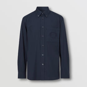 BURBERRY 巴宝莉 男士橡木叶徽章刺绣弹力棉质长袖衬衫 深蓝色 8064876 B2871