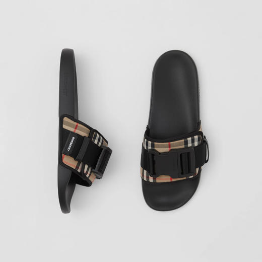 BURBERRY 巴宝莉 男士 Vintage 格纹搭扣束带棉质拖鞋 格子 8056917 A8731 商品图3