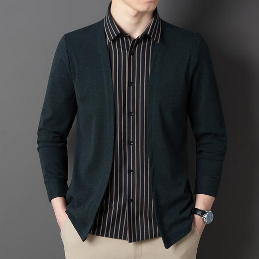 JD-BJRF5春秋新款男装假两件针织衫男士衬衫领开衫休闲打底毛衣男无痕压胶 商品图1