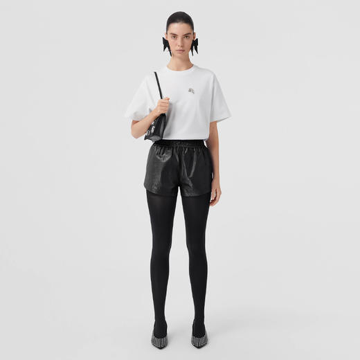 BURBERRY 巴宝莉 女士人造水晶马术骑士装饰棉质宽松圆领短袖T恤 白色 8065027 A1464 商品图3