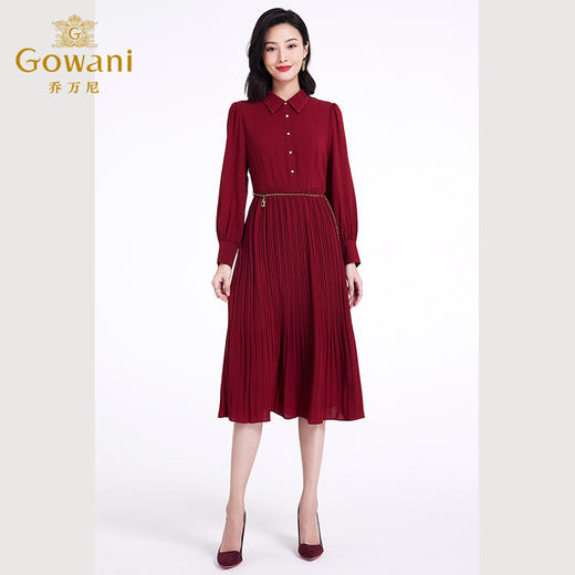 乔万尼春款连衣裙新款长袖收腰百褶长裙EF3E867 商品图4