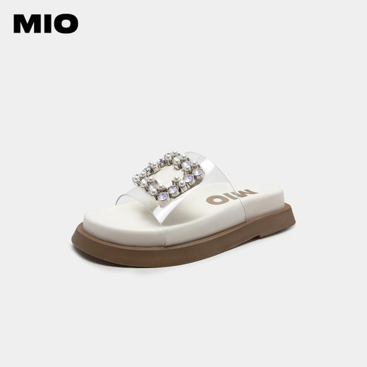 MIO米奥纯色低跟厚底踩屎感拖鞋珍珠水钻柔软舒适轻便一字拖女鞋M233132005 商品图0