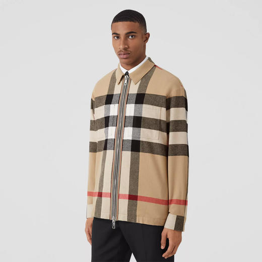 【一】BURBERRY 巴宝莉 男士大号格纹羊毛混纺外套式衬衫 格子 8050135 A7028 商品图1