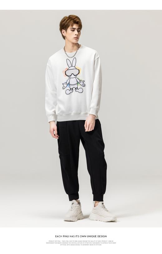 PINLI品立春季新款男士套头卫衣兔子压烫圆领上衣BG231109026 商品图4