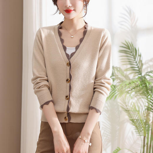 V领短款开衫针织外套，毛衣薄款上衣外搭CC-101-19903 商品图1