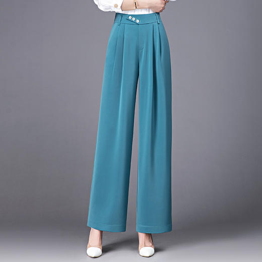 SDN-E689091真丝阔腿裤女2023春夏季桑蚕丝长裤高腰垂感甩腿裤百搭直筒休闲裤 商品图8