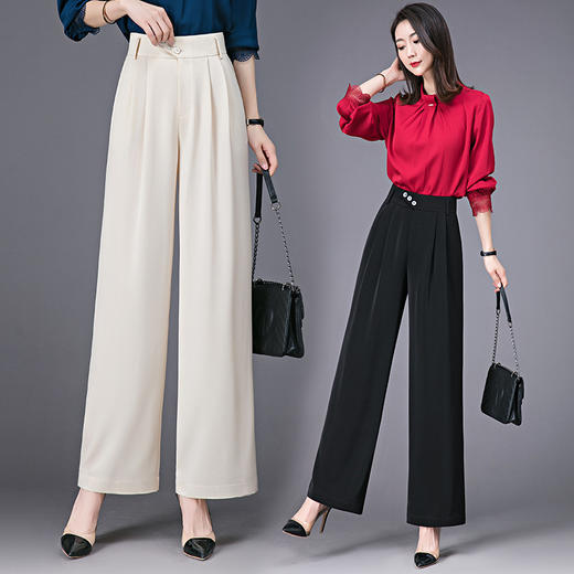 SDN-E689091真丝阔腿裤女2023春夏季桑蚕丝长裤高腰垂感甩腿裤百搭直筒休闲裤 商品图1