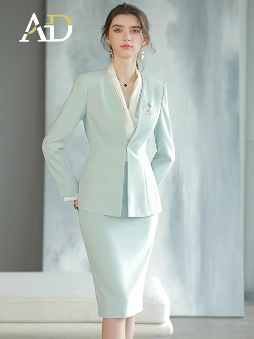 AD主持人正装女高端工作服职业装气质女神范西装套裙播音艺考服装 商品图1