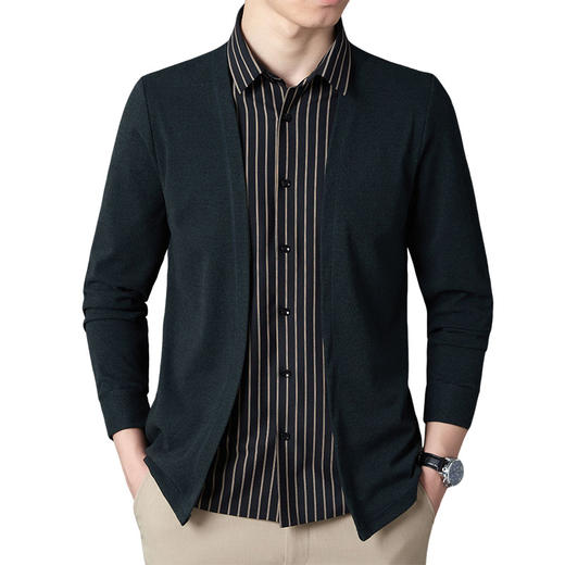 JD-BJRF5春秋新款男装假两件针织衫男士衬衫领开衫休闲打底毛衣男无痕压胶 商品图4