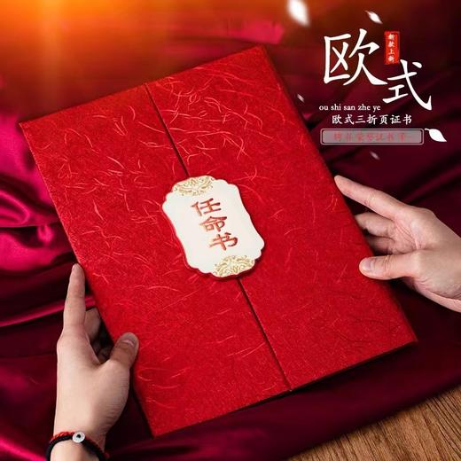 启恒任命书证书三折式不折叠A4内页珠光奥丽丝纹红色用烫金聘用任命证书1本 商品图1