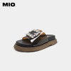 MIO米奥纯色低跟厚底踩屎感拖鞋珍珠水钻柔软舒适轻便一字拖女鞋M233132005 商品缩略图1