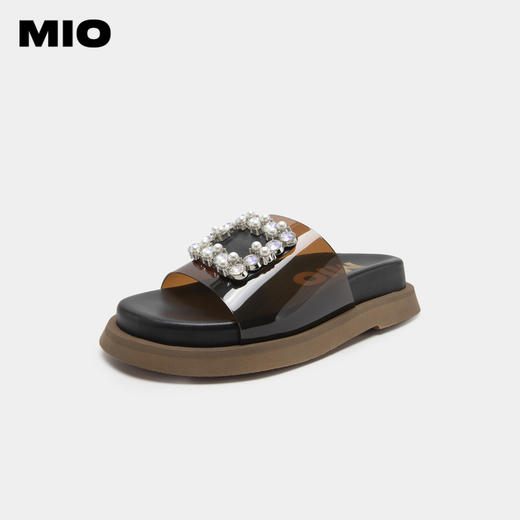 MIO米奥纯色低跟厚底踩屎感拖鞋珍珠水钻柔软舒适轻便一字拖女鞋M233132005 商品图1
