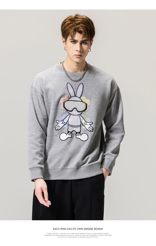 PINLI品立春季新款男士套头卫衣兔子压烫圆领上衣BG231109026 商品图6