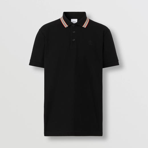 【二】BURBERRY 巴宝莉 男士标志性条纹衣领珠地网眼布棉质短袖 Polo 衫 黑色 8053773 A1189 商品图0