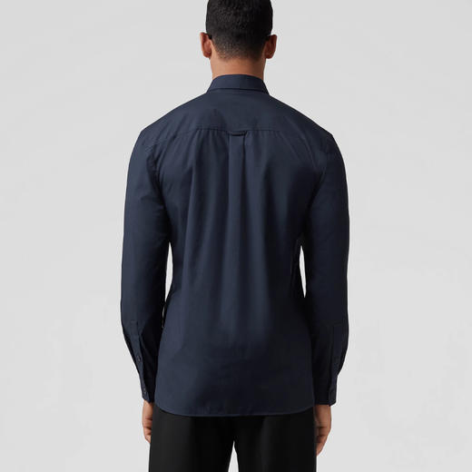 BURBERRY 巴宝莉 男士橡木叶徽章刺绣弹力棉质长袖衬衫 深蓝色 8064876 B2871 商品图2