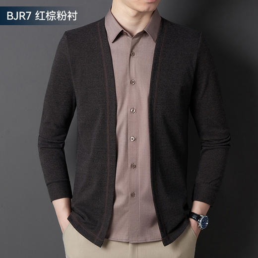 JD-BJRF5春秋新款男装假两件针织衫男士衬衫领开衫休闲打底毛衣男无痕压胶 商品图7