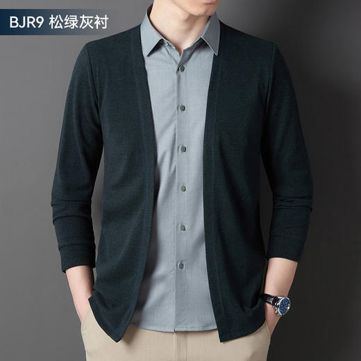 JD-BJRF5春秋新款男装假两件针织衫男士衬衫领开衫休闲打底毛衣男无痕压胶 商品图5