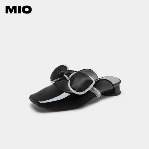 MIO米奥夏季韩版方头圆跟小闪钻蝴蝶结时髦通勤舒适包头拖女M232213929 商品图0