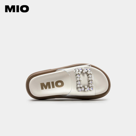 MIO米奥纯色低跟厚底踩屎感拖鞋珍珠水钻柔软舒适轻便一字拖女鞋M233132005 商品图2