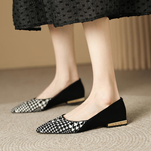 浪漫优雅，春季羊反绒拼色三种跟高单鞋BY-HH363 商品图0