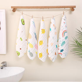 【5条】婴儿六层纱布全棉小方巾高密度口水巾毛巾泡泡纱提花