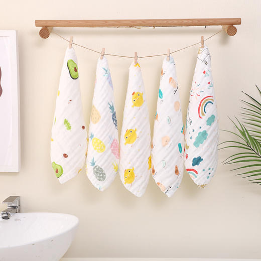 【5条】婴儿六层纱布全棉小方巾高密度口水巾毛巾泡泡纱提花 商品图0