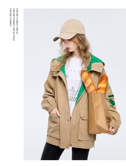 商场同款URLAZH有兰2023春季新款复古宽松连帽风衣外套女JM1JA03 商品图0