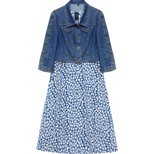 春款印花时尚内搭翻领休闲牛仔短外套两件套QYM-OMS-AA307-L 商品图4