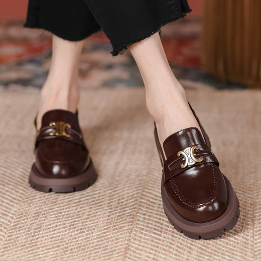 春季新款，真皮圆头厚跟厚底乐福鞋BY-H908 商品图2