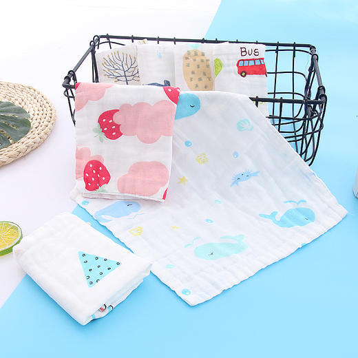 【5条】婴儿六层纱布全棉小方巾高密度口水巾毛巾泡泡纱提花 商品图4