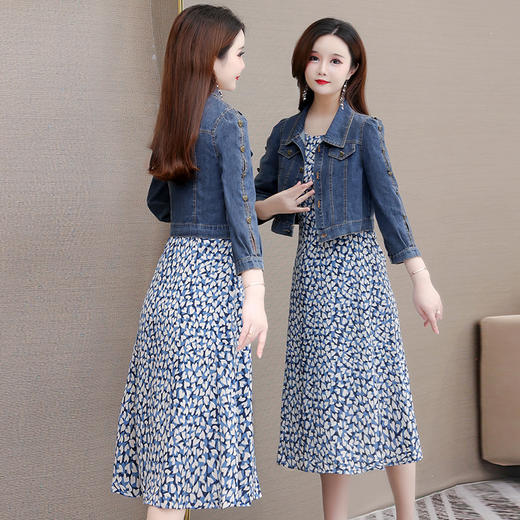 春款印花时尚内搭翻领休闲牛仔短外套两件套QYM-OMS-AA307-L 商品图2