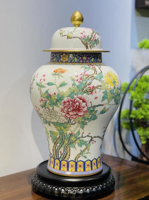 珐琅彩牡丹花开富贵将军罐 商品图0