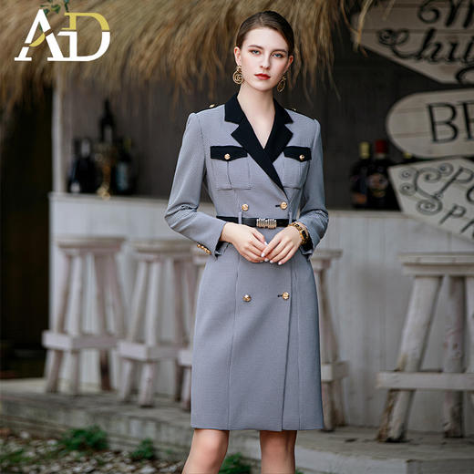 AD欧美复古格子西装裙撞色翻领职业连衣裙女2023新款主持人正装裙 商品图1