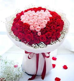 用心爱你|188枝：66枝粉玫瑰＋122枝卡罗拉红玫瑰