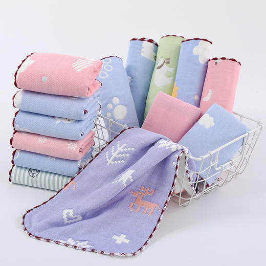 【5条】婴儿六层纱布全棉小方巾高密度口水巾毛巾泡泡纱提花 商品图8