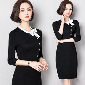 XYL-17363春装新款OL通勤气质收腰显瘦中长款七分袖千鸟格a型连衣裙女