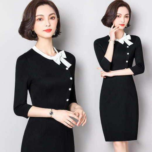 XYL-17363春装新款OL通勤气质收腰显瘦中长款七分袖千鸟格a型连衣裙女 商品图0