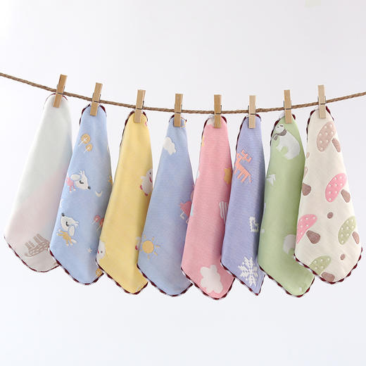 【5条】婴儿六层纱布全棉小方巾高密度口水巾毛巾泡泡纱提花 商品图7