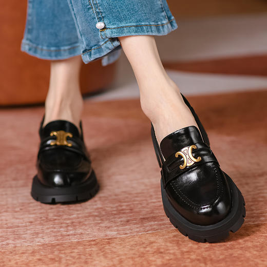 春季新款，真皮圆头厚跟厚底乐福鞋BY-H908 商品图6