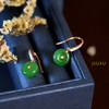 18K玫瑰金和田玉（碧玉）镶钻耳饰--平安如意/平安扣10*4mm/总长24mm/苹果绿 商品缩略图2
