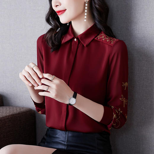 醋酸缎面衬衫2023春装设计感洋气时尚气质职业衬衣上衣KQL-402H3005 商品图2