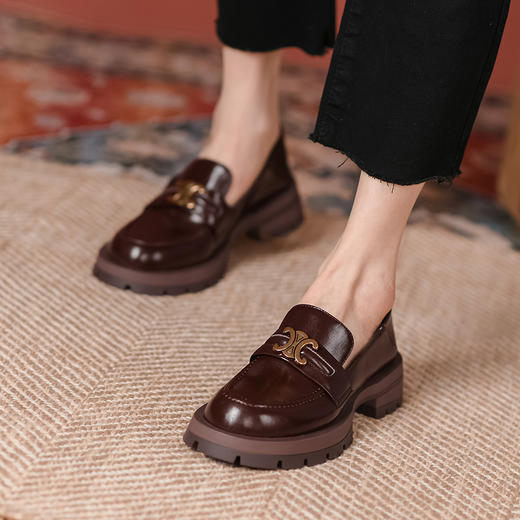春季新款，真皮圆头厚跟厚底乐福鞋BY-H908 商品图1