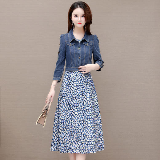 春款印花时尚内搭翻领休闲牛仔短外套两件套QYM-OMS-AA307-L 商品图0