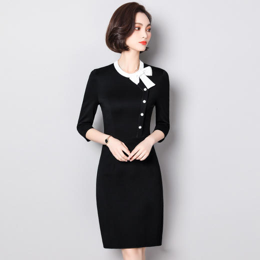 XYL-17363春装新款OL通勤气质收腰显瘦中长款七分袖千鸟格a型连衣裙女 商品图3