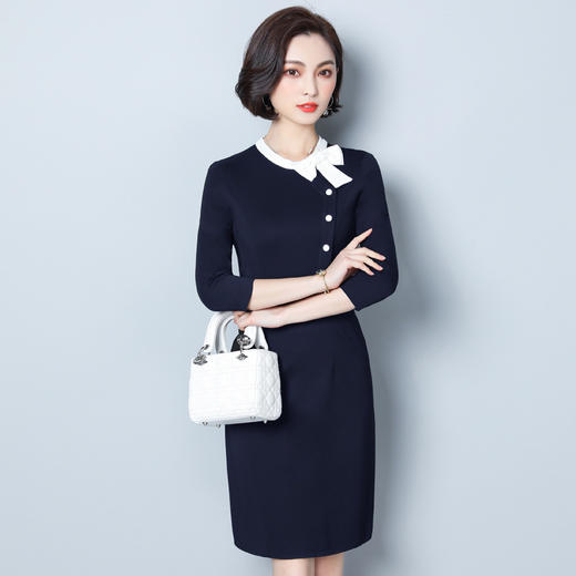 XYL-17363春装新款OL通勤气质收腰显瘦中长款七分袖千鸟格a型连衣裙女 商品图5