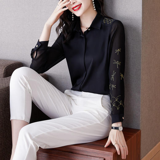 醋酸缎面衬衫2023春装设计感洋气时尚气质职业衬衣上衣KQL-402H3005 商品图0