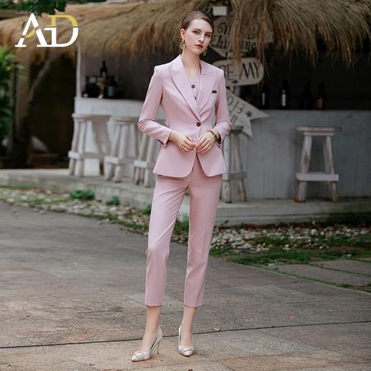 AD粉色西装套装女春秋高级感职业装时尚气质西服马甲三件套正装 商品图1
