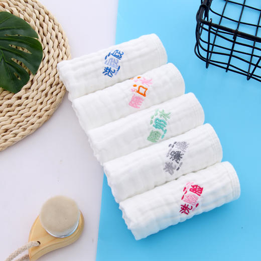 【5条】婴儿六层纱布全棉小方巾高密度口水巾毛巾泡泡纱提花 商品图10